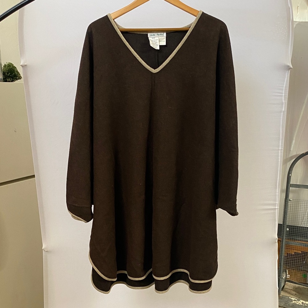 Brown V-Neck Wool Blend Poncho